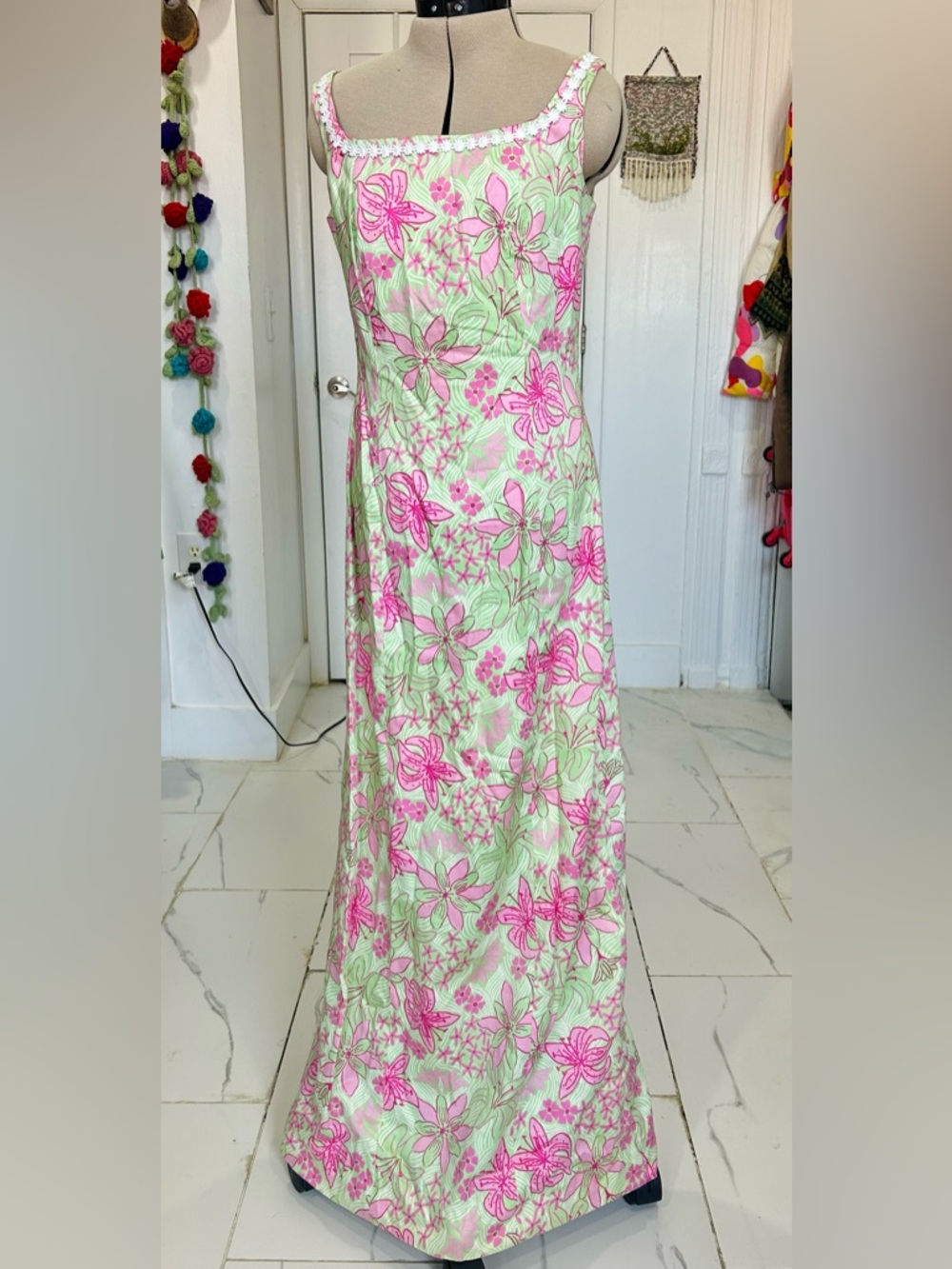 Lilly Pulitzer Pink & Green Floral Maxi Dress